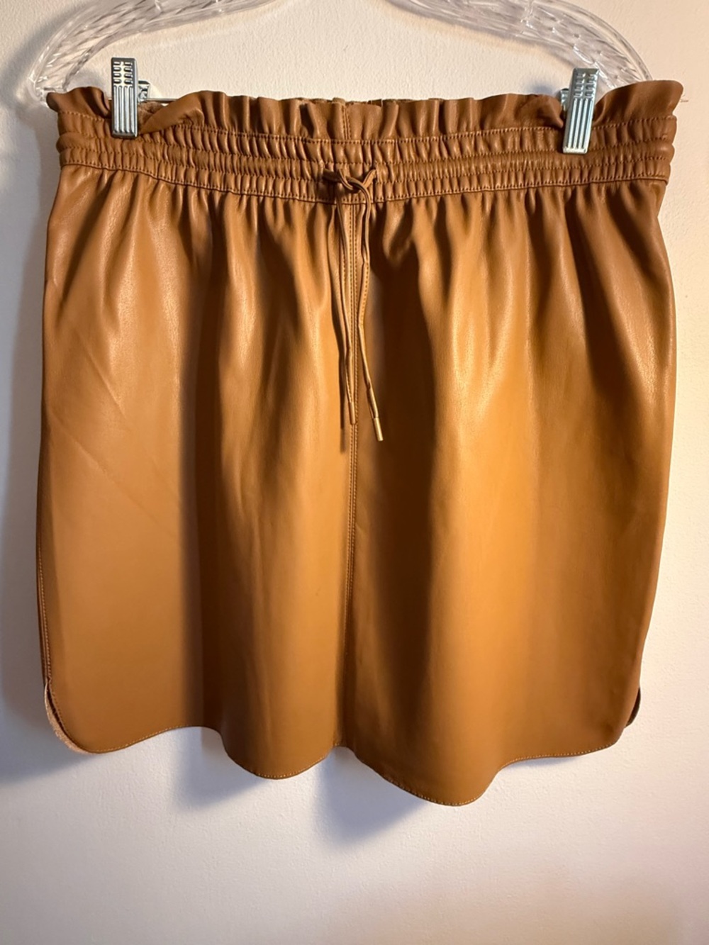Tan Faux Leather Drawstring Skirt